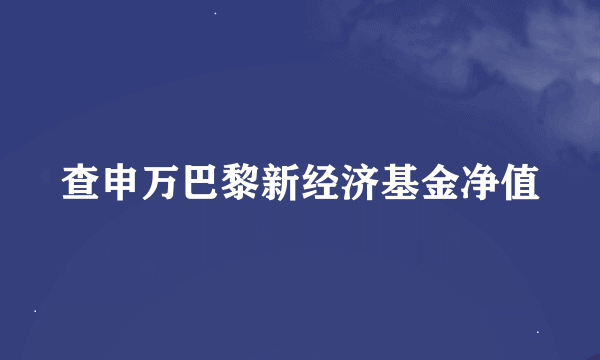 查申万巴黎新经济基金净值