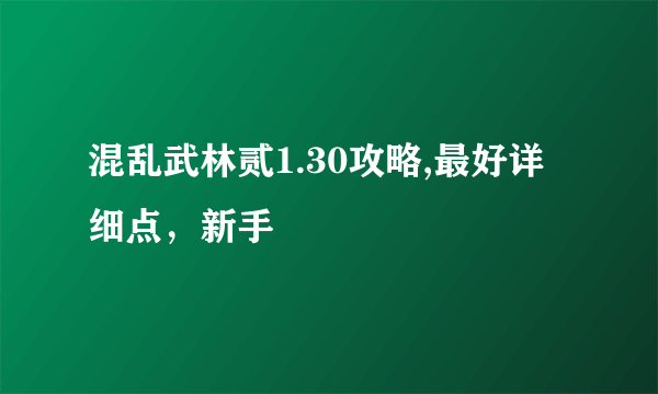 混乱武林贰1.30攻略,最好详细点，新手