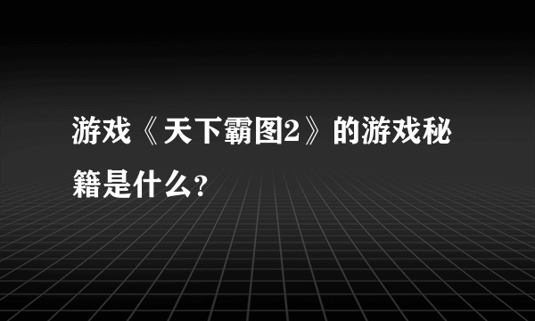 游戏《天下霸图2》的游戏秘籍是什么？