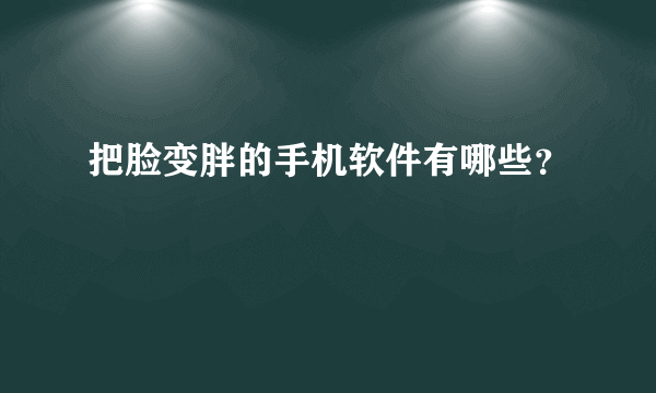 把脸变胖的手机软件有哪些？