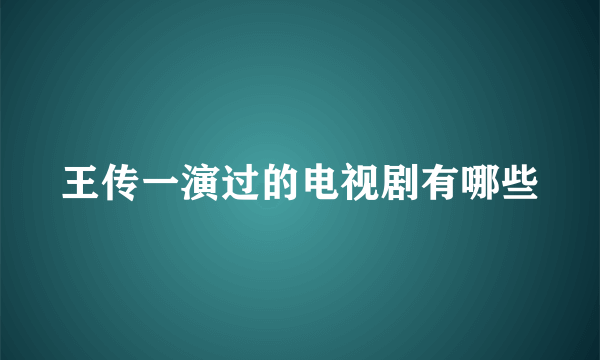 王传一演过的电视剧有哪些