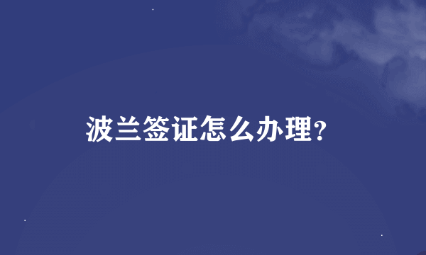 波兰签证怎么办理？