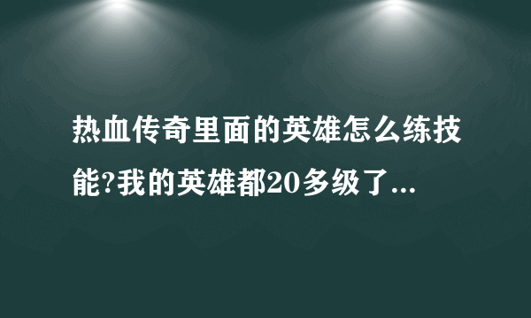 热血传奇里面的英雄怎么练技能?我的英雄都20多级了,连基本的刺杀都不会,有高手说一下吗?