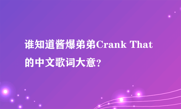 谁知道酱爆弟弟Crank That 的中文歌词大意？