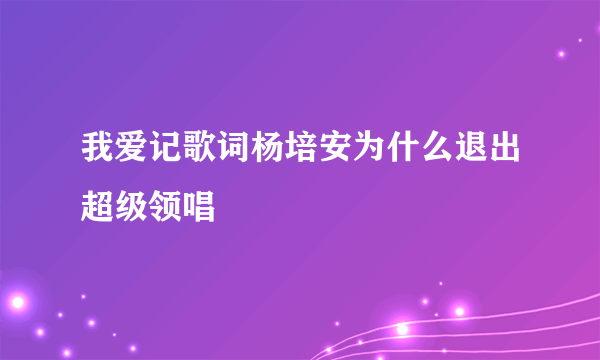 我爱记歌词杨培安为什么退出超级领唱