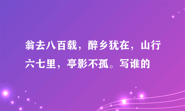 翁去八百载，醉乡犹在，山行六七里，亭影不孤。写谁的