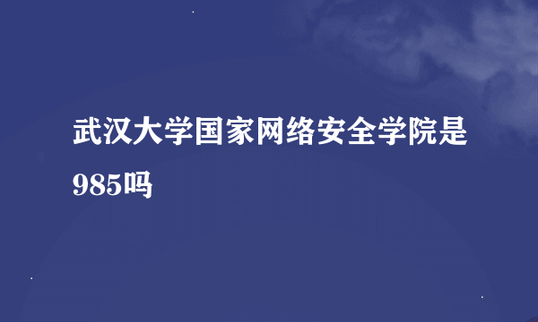 武汉大学国家网络安全学院是985吗