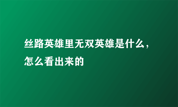 丝路英雄里无双英雄是什么，怎么看出来的