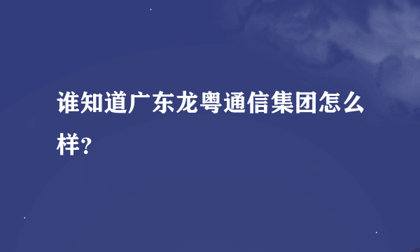 谁知道广东龙粤通信集团怎么样？