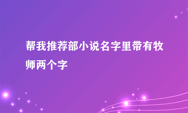 帮我推荐部小说名字里带有牧师两个字