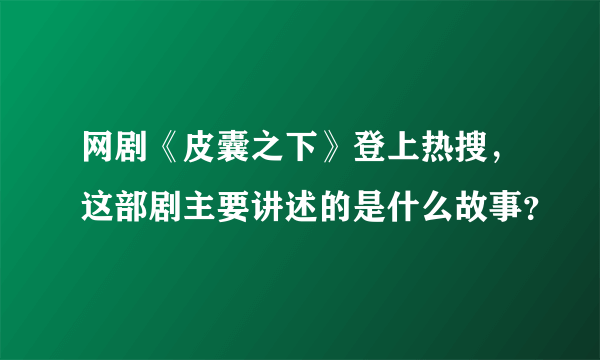 网剧《皮囊之下》登上热搜，这部剧主要讲述的是什么故事？