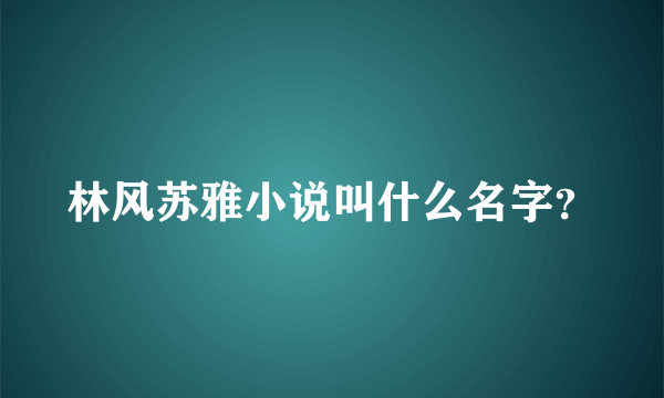 林风苏雅小说叫什么名字？