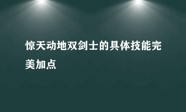 惊天动地双剑士的具体技能完美加点