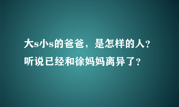 大s小s的爸爸，是怎样的人？听说已经和徐妈妈离异了？