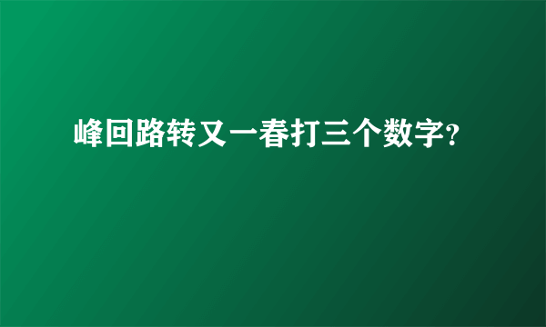 峰回路转又一春打三个数字？