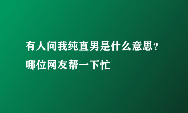 有人问我纯直男是什么意思？哪位网友帮一下忙