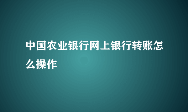 中国农业银行网上银行转账怎么操作