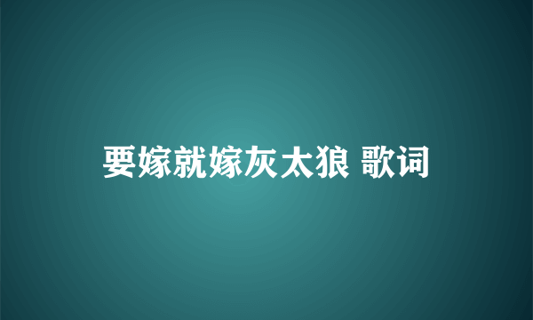 要嫁就嫁灰太狼 歌词