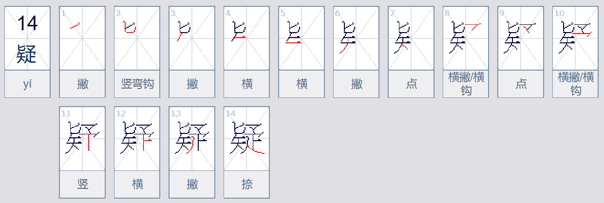 疑字笔画笔顺怎么写