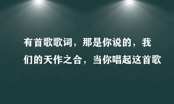 有首歌歌词，那是你说的，我们的天作之合，当你唱起这首歌