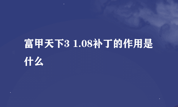 富甲天下3 1.08补丁的作用是什么