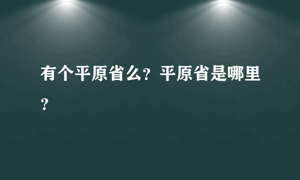 有个平原省么？平原省是哪里？