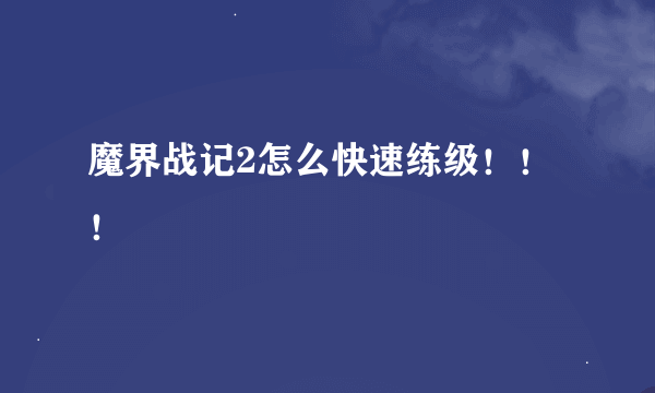 魔界战记2怎么快速练级！！！