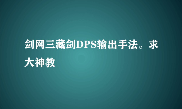 剑网三藏剑DPS输出手法。求大神教