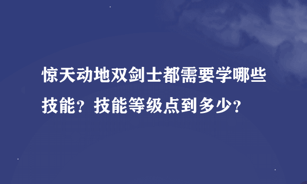 惊天动地双剑士都需要学哪些技能？技能等级点到多少？