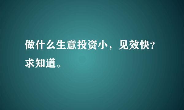 做什么生意投资小，见效快？求知道。