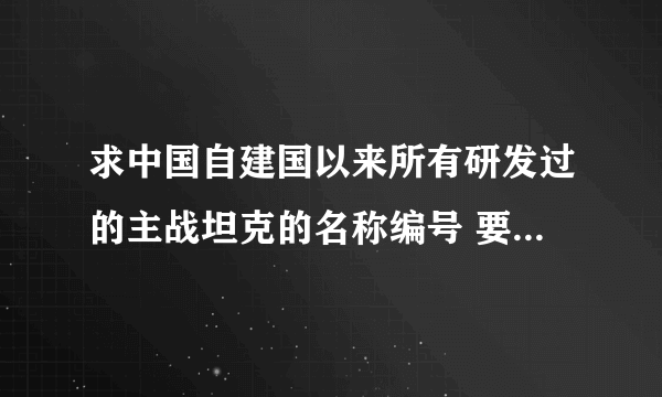 求中国自建国以来所有研发过的主战坦克的名称编号 要有WZ编号的