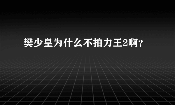 樊少皇为什么不拍力王2啊？