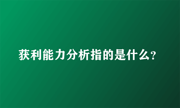 获利能力分析指的是什么？