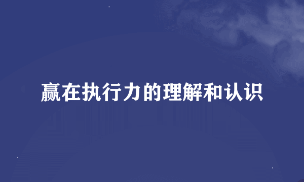 赢在执行力的理解和认识