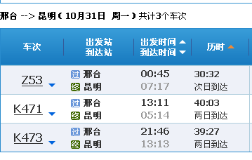 邢台到昆明t161次列车几点到达?