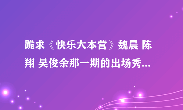 跪求《快乐大本营》魏晨 陈翔 吴俊余那一期的出场秀的那首歌叫什么？