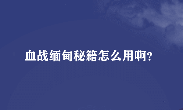 血战缅甸秘籍怎么用啊？