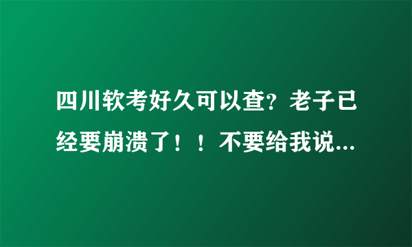 四川软考好久可以查？老子已经要崩溃了！！不要给我说春节以后！！！！！！！！四川软考办就是吃屎的！！