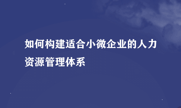 如何构建适合小微企业的人力资源管理体系