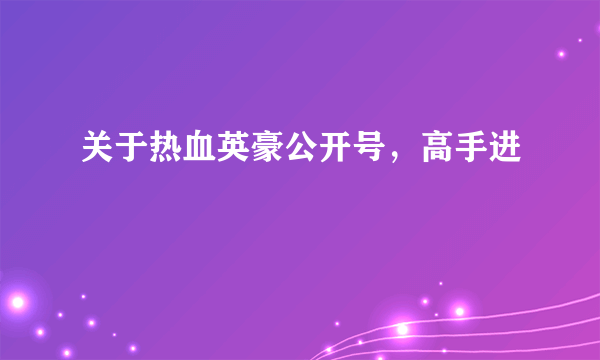 关于热血英豪公开号，高手进