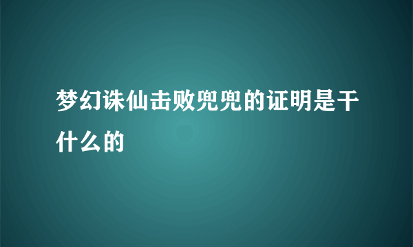 梦幻诛仙击败兜兜的证明是干什么的