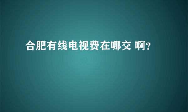 合肥有线电视费在哪交 啊？