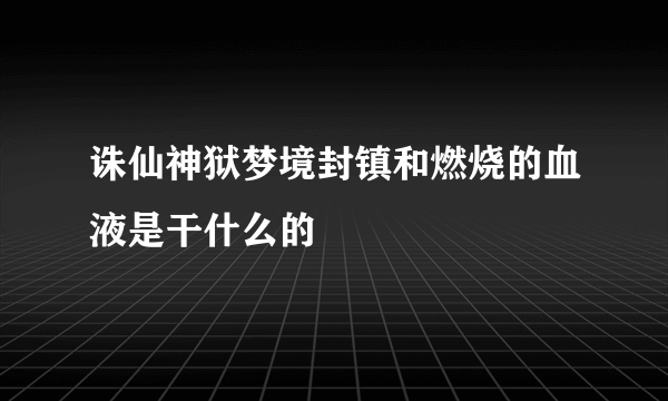 诛仙神狱梦境封镇和燃烧的血液是干什么的