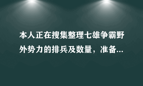 本人正在搜集整理七雄争霸野外势力的排兵及数量，准备贡献给七雄玩家，麻烦各位进来看下情况，帮个忙？