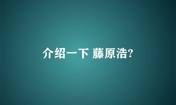 介绍一下 藤原浩?