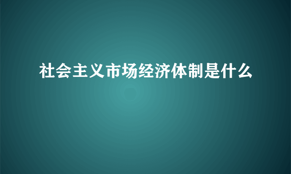 社会主义市场经济体制是什么