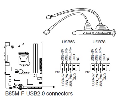 华硕b85m f主板 前置板插线图