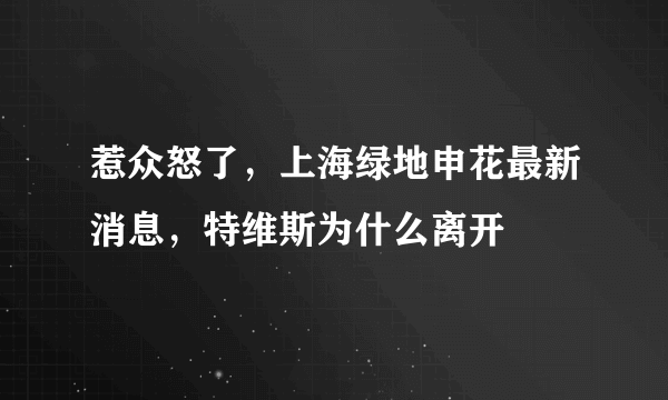 惹众怒了，上海绿地申花最新消息，特维斯为什么离开