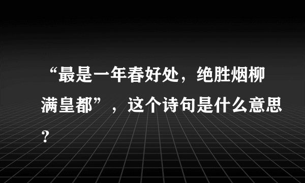 “最是一年春好处，绝胜烟柳满皇都”，这个诗句是什么意思？