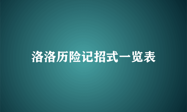 洛洛历险记招式一览表